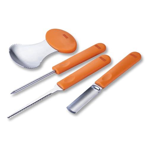 Zenker Set 4 Strumenti Professionali per Intagliare Zucca Halloween, con Coltello Seghettato, Punteruolo, Sgorbia e Cucchiaio Scavino, Acciaio Inox, Utensili da cucina Ideali per Bambini e Adulti