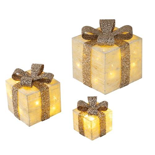 Bambelaa! Led Decorazione Light Gift Boxes - Set di 3 incl. Funzione Timer - Decorazione natalizia Decorazione natalizia Decorazione di Natale Illuminazione (Oro)