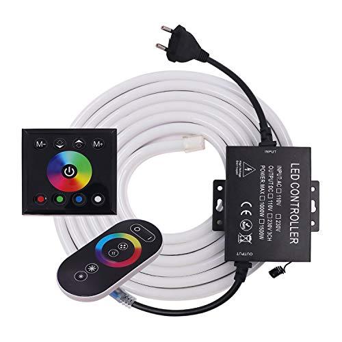 XUNATA Luce al Neon a Strisce LED RGB 220V con Kit di Controllo Remoto e Pannello Tattile, Striscia al Neon Flessibile 5050 LED Impermeabile- 20 Metri