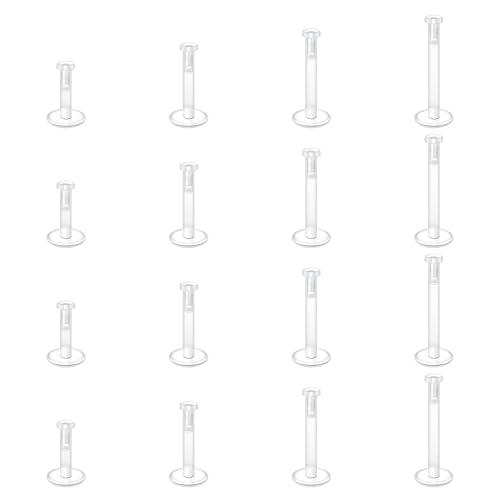 LAURITAMI 16 pezzi chiari tappi per piercing al labbro 16G Bioflex plastica Piercing Plug Retainer, pratico set invisibile per ragazze donne uomini