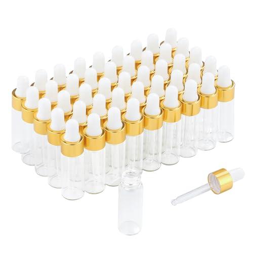 Parfumlism Mini flaconi contagocce da 50 pezzi, flaconi vuoti per tintura in vetro con tappi dorati, fiale per campioni di profumo per oli essenziali, olio per il corpo e liquidi (5ml)