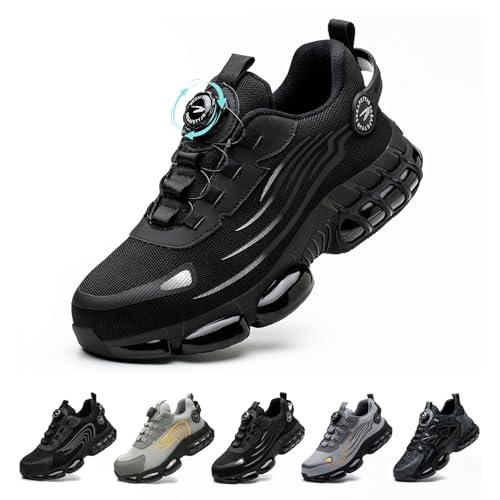 Gugifcto Scarpe Antinfortunistiche Uomo Donna Moda Sneakers Antiscivolo Leggere Traspiranti Rilascio Comode Rapido Scarpe Sicurezza con Punta in Acciaio Black 43 EU