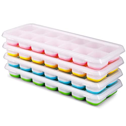Stampo Ghiaccio, 4 Pezzi Vaschetta del Ghiaccio con Coperchio, 14 Stampo Cubetti Ghiaccio in Silicone, Certificato LFGB