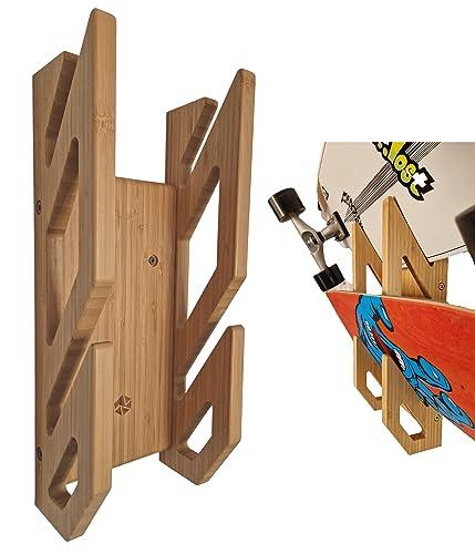 Enhanc3d Designs Supporto da Parete in bambù per 2 Skateboard - Design Moderno e Robusto - Appendi Skate da Parete - Supporto da Parete per Longboard - Progettato in Europa.