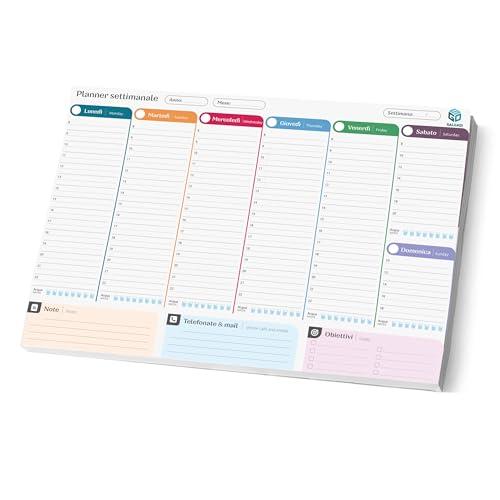 Salgadi Planner Settimanale 2025 2026 da Scrivania A4 - Planning da Tavolo Perpetuo con Design Antiorecchie, Incellofanato, 50 Fogli, Cartoncino di Supporto, Data Personalizzabile