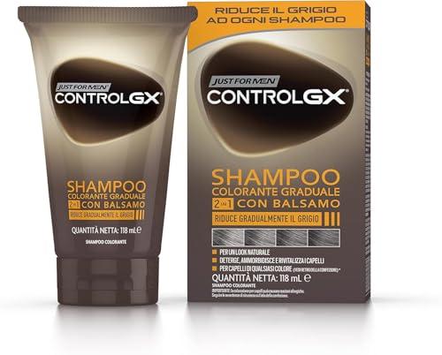 Just For Men Control GX Shampoo Colorante Uomo, 2-In-1 Con Balsamo, Riduce Gradulmente Il Grigio, Colore E Tinta Per Capelli, Per Un Look Naturale, 118 ml