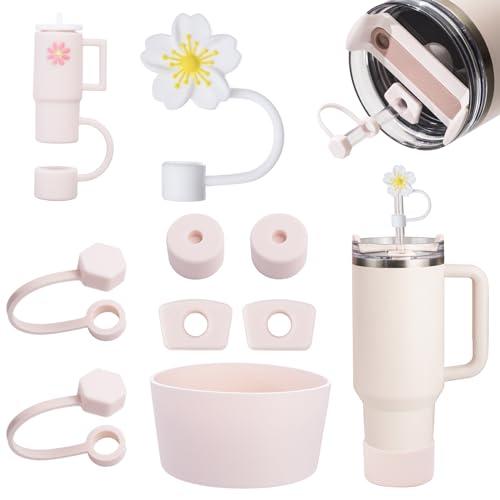 FOSFUKEER Stanley Cup, set di accessori contiene 6 tappi in silicone a prova di perdite, 2 coperchi in paglia, 1 custodia in silicone per Stanley Cup da 1,2 l e 850 ml, coppe non incluse (quarzo