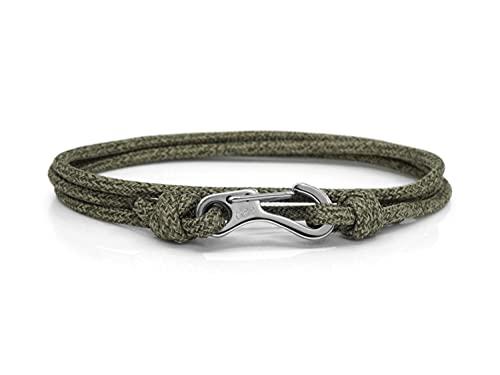 Braccialetto da Arrampicata con Moschettone Verde e Argento - Realizzato in Acciaio Inossidabile e Corda Paracord - Braccialetto Regolabile per Uomo - Braccialetto da Arrampicata Impermeabile