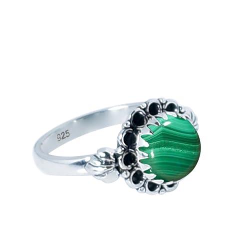 Anello in malachite verde Gems Vibes per donna, anello fatto a mano con pietre preziose, anello in argento sterling 925, regalo di compleanno per lei, anello importante in malachite, misura 7