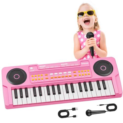 Pianoforte Tastiera Giocattolo per Bambini 37 Tasti con Microfono Giocattolo Strumento Musicale per Ragazzi Ragazze di 3 4 5 6 7 Anni - Regali di Compleanno e Natale (Rosa)