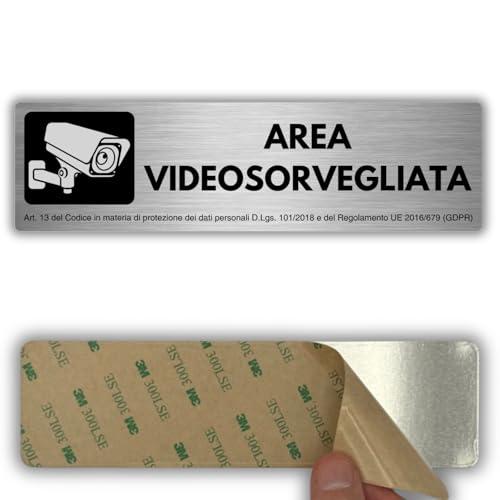 LEIASA | Segnale adesivo Zona Videosorveglianza - 5x18 cm - Spessore 0,8 mm - Cartello Telecamere di Sicurezza - Area Sorvegliata - Segno Allarme Connesso - Segno Zona Sorvegliata