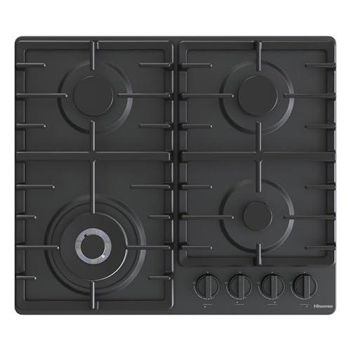 Hisense GM663BHF Piano Cottura a Gas, 4 Zone di Cottura, Larghezza 60 cm, Bruciatore Wok Doppia Corona e Griglie in Ghisa, Accensione Integrata, Nero
