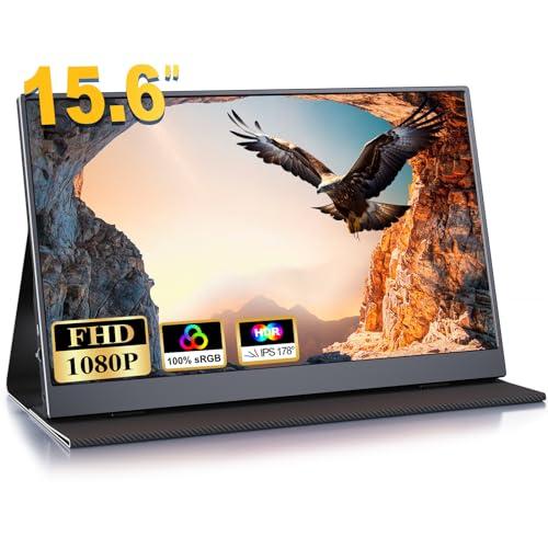 COOLHOOD Monitor Portatile, 15,6 Pollici Portable Monitor IPS 100% SRGB, Schermo Portatile 1080P FHD, Smart Monitor USB C/Mini HDMI, per Telefono/Laptop/PC / PS5