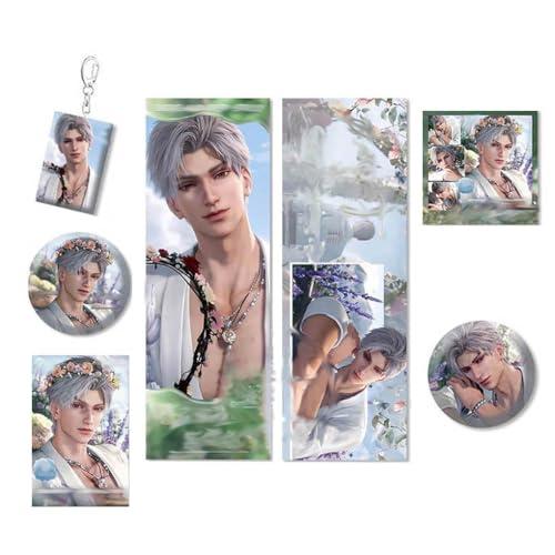 Love＆Deepspace Spring Decorazione 7 Set, Sylus Rafayel ShenXingHui Zayne Caleb Cosplay Portachiavi Badge Stand in Acrilico Carte, Anime Periferiche Merch (A)