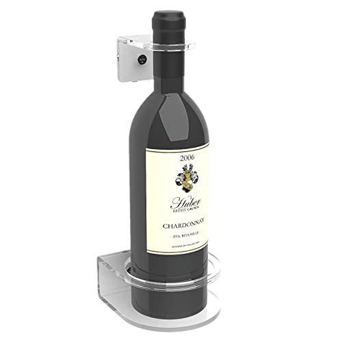 Agplex - Espositore bottiglia di vino da parete trasparente - Portabottiglie singolo a parete in vetro acrilico per casa, bar, enoteche, cantine e eventi fieristici (Diametro 82 e collo 32 cm)