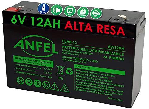 ANFEL 6V 12Ah Batteria al Piombo Ricaricabile sigillata ermetica Compatibile con 6V 10Ah per Auto Macchine Quad Moto per Bambini