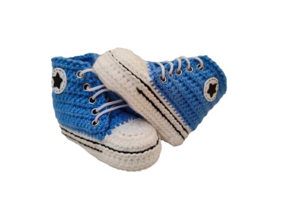 Scarpette vari colori bimbo bimba tipoconverse. Fatte a mano ad uncinetto in lana merinos. Scarpette neonato 3-6 mesi (celeste)