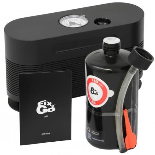 Fix&Go AIR Kit Riparazione Pneumatici Auto con Compressore Aria Portatile 12V, Kit Gonfiaggio e Ripara Gomme Forate, Sigillante Ecologico Safe TPMS, Qualità Svizzera Approvato OEM per Auto e SUV