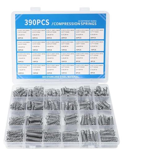 Set di 390 molle a pressione, 24 misure di molla a pressione in acciaio inox, mini molle meccaniche, in acciaio inox 304, con scatola di assortimento per fai da te, casa, riparazioni automobilistiche