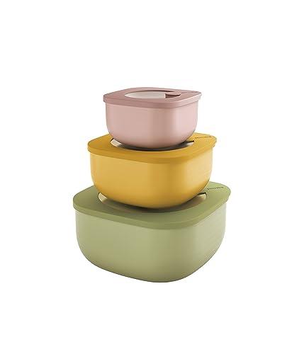 Guzzini - Kitchen Active Design, STORE&MORE BIO Set 3 Contenitori Ermetici Bassi per Frigo/Freezer/Microonde - Multicolore, 19,5 x19,5 x h9,3 cm | 450/975/1900 cc - 17072552