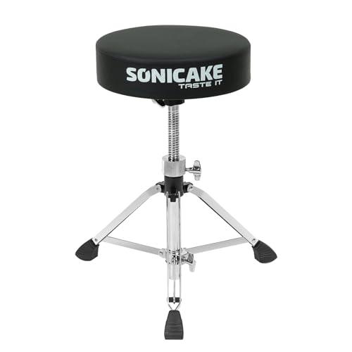 SONICAKE Sgabello per batteria regolabile in altezza da 43 a 60cm pieghevole con sedile imbottito antiscivolo Imbottitura extra spessa da 8cm Nero