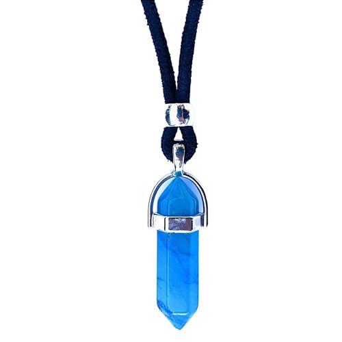Ciondolo da Uomo e da Donna Placcato in Argento con Pietra Energetica Naturale e Zamak - Collana Amuleto di Protezione con Gemme Curative - Ideale per i Regali (Quarzo blu)