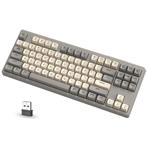 ATTACK SHARK X FREEWOLF M87 Tastiera da Gioco Wireless all'80%, TKL RGB Mechanical Feeling SA Tastiera PBT Bluetooth/2.4Ghz, Batteria da 4000 mAh per Mac/Win, Ufficio/Giochi, QWERTY – Gris Crème