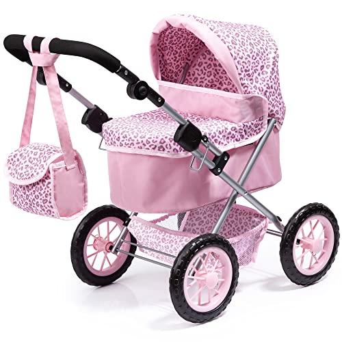Bayer Design 13002AA Carrozzina per Bambole Trendy, Passeggino per Bambole con borsa, regolabile in altezza, pieghevole, Motivo leopardo