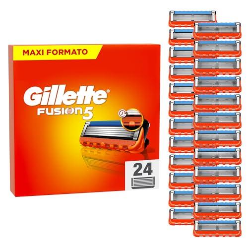 Gillette Lamette Gillette Fusion 5, 24 Lamette Da Barba Di Ricambio per Rasoio Barba Manuale Fusion5, da 5 Lame, Rasatura Scorrevole con Striscia Lubrificante, Fino a 1 Mese di Rasatura per Lametta