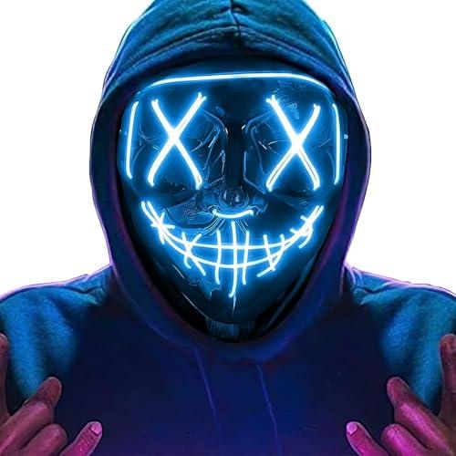 LED Maschera Halloween, 2025 Upgrade LED Purge Mask Glitter nel Buio, Maschera Spaventosa con 4 Modalità di Illuminazione per Halloween, Carnevale e Martedì Grasso, Maschera Cosplay Costume da Festa