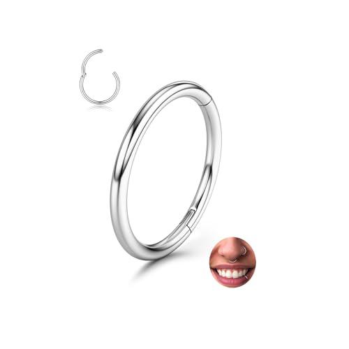 BodyBonita Piercing Naso Anello con Cerniera - 316L Acciaio Chirurgico Orecchini senza Cuciture 18G Septum Clicker Labbro Anelli Cartilagine Elica Daith Conch Trago Rook Ombelico 8 mm-Argento