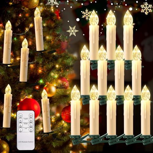 cimetech Candele per alberi di Natale, 12 pezzi LED Candele coniche a batteria senza fiamma con timer remoto/Clip rimovibili/Anelli impermeabili per la decorazione degli alberi di Natale di casa