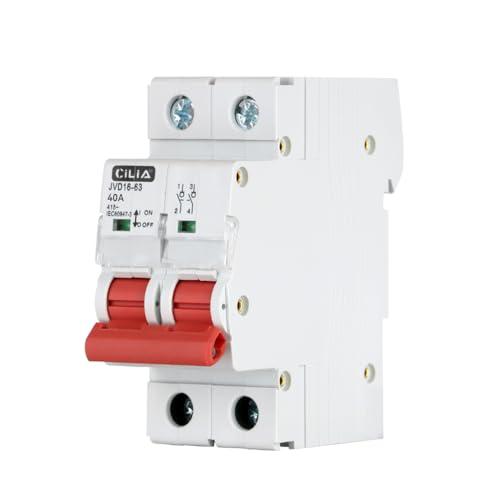 CILIA Interruttore Sezionatore Modulare 2P 400VAC 25A/32A/40A, 2 Moduli DIN, IP20, IEC60947-3 - Interruttore di Isolamento per Quadri Elettrici In=40A (JVD16-63-2P-40A)