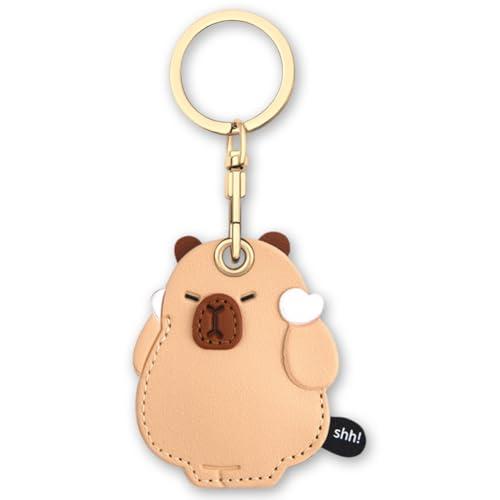 AXFEE Airtags Portachiavi in PU Pelle, Porta Air Tag per GSP Apple, Airtag Cover per Chiavi Zaini e Animale, Portatile, Anti-graffio, Mantiene un Segnale Forte - Capibara