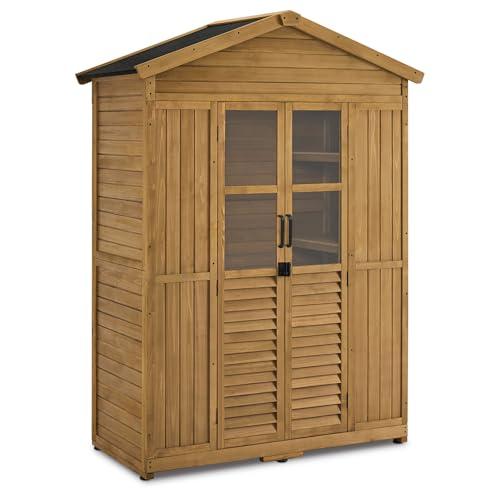M MCombo armadio da giardino casetta da giardino in legno resistente alle intemperie, armadio porta attrezzi in legno armadio da esterno impermeabile, 74×143×200 cm (natura)