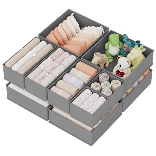 XIVIRACK Set di 10 Organizer Cassetti, Organizzatore per Armadio, Scatole di Stoccaggio Pieghevoli in TNT, per Calze,Biancherie, Reggiseni, Cravatte, Sciarpe, Grigio