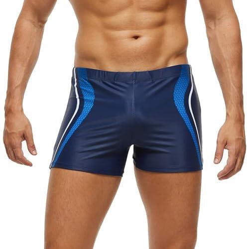 Arcweg Costume da Bagno Uomo Boxer con Pad Rimovibile e Coulisse Pantaloncini Calzoncini da Bagno Elastico a Vita Bassa Boxershorts Striscia Blu L