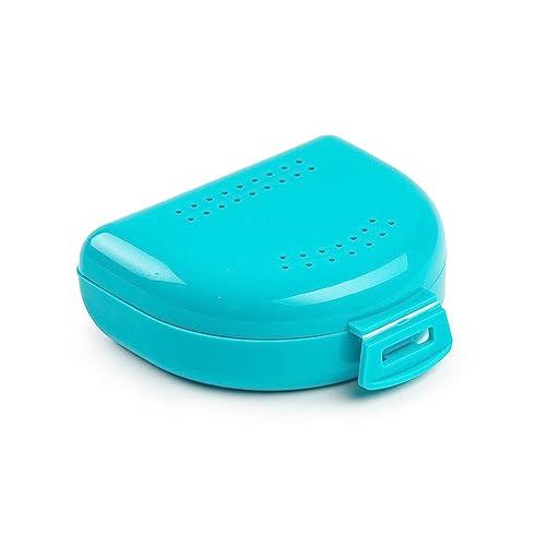 Scatola per Apparecchio Denti, Bite e Dentiere - Custodia Traspirante con Fori di Sfiato - Portatile, Resistente e Facile da Pulire - 75x60x25mm - Porta Bite Dentale in Plastica - Celeste