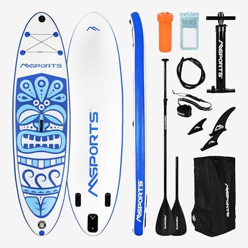 MSPORTS SUP – Stand Up Paddling Board – Gonfiabile Accessori completi per paddleboard Pagaia regolabile, pompa di alta qualità + 2X bastoncini da pagaia + custodia impermeabile per smartphone + borsa
