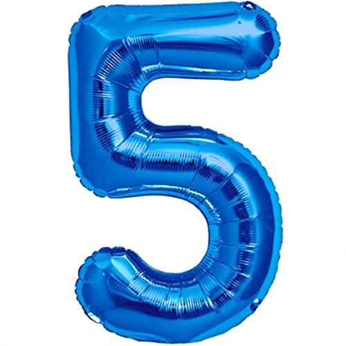 Palloncino 5° Compleanno Numero 5 Gigante Blu, Palloncino XXL di 100 cm. Decorazione Quinto Compleanno Bimbo. Ad Aria o ad Elio.