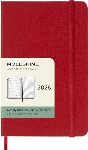 Moleskine Weekly Planner, Agenda Settimanale 2026 12 Mesi Con Spazio Per Note, Con Copertina Rigida e Chiusura Elastica, Formato Pocket 9 x 14 cm, Colore Rosso