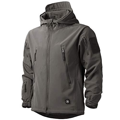 MakingDa - Giacca invernale impermeabile da uomo, con cappuccio, in stile casual, cappotto foderato in pile, giacca tattica militare, per lavoro, corsa, pesca, caccia, arrampicata, Grigio, L