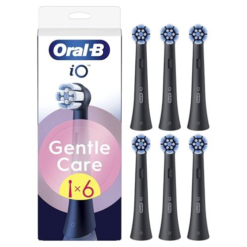 Oral-B Testine di Ricambio iO Gentle Care Nere, 6 Testine di Ricambio per Spazzolino Elettrico Oral B, Rotonde Originali per Gengive Sensibili, Setole angolate per rimuovere la placca