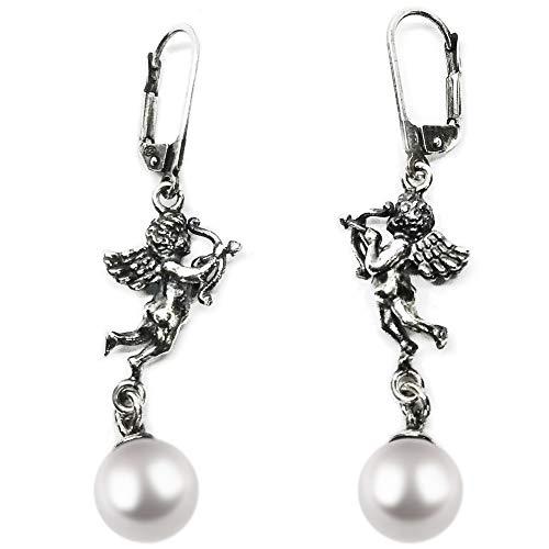 ORECCHINI Argento 925 ANGELI CUPIDO con PERLE,chiusura a MONACHELLA,con SACCHETTO più PANNO per lucidatura(ViMon)