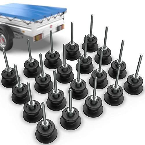 Tarpofix® Ganci per teloni rotondi incl. rivetti per rimorchio (20 pz) | Ganci sponde in plastica dura | Bottoni per sponde di rimorchi per auto | Manopole rotonde per il fissaggio di reti e teloni