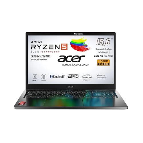 acer Notebook Aspire Ryzen5 7530u CPU 6Core, fino a 4,5 GHz, RAM 8 Gb LPDDR4 4266 MHz, SSD PCIe NVMe 512Gb, FHD 15,6