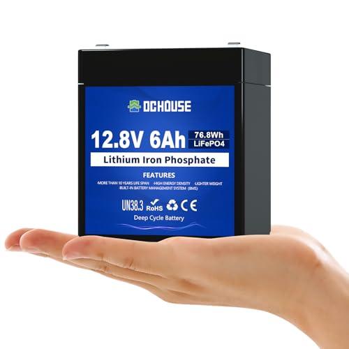 DCHOUSE Batteria Litio 12V 6Ah Mini, Max.15000 Cicli e Con Protezione BMS, Ricaricabile Batteria LiFePo4 12V Per UPS, Ecoscandaglio, Passeggino, Pannello Solare, Campeggio, Impianto Solare, Camper