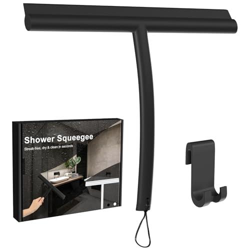 Tergivetro per Doccia, Tiraacqua Vetri Doccia in Silicone per Doccia Portatile, Pulizia Efficiente, Pulisci Vetri Doccia con Cavo per Appendere, per Spatola per Finestre, Bagno, Specchio, Nero