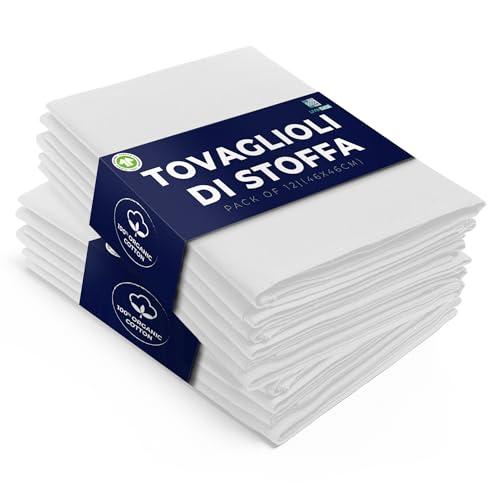 LivinEase Tovaglioli di stoffa di cotone - Confezione da 12 tovaglioli da tavola bianchi - Tovaglioli di stoffa grandi riutilizzabili in cotone 100% 46 x 46 cm (White)