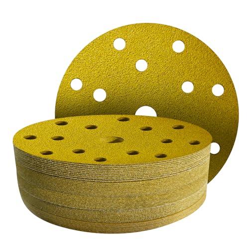GZKTY 50 Pezzi Dischi Abrasivi 150mm, Grana 80, 15 Fori per Levigatrice Orbitale, Carta Vetrata per Legno e Metallo